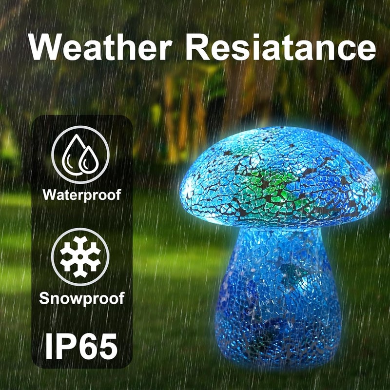 Darkdec Mosaic Mushroom Garden Lights - Table Lamp Outdoor Decor Waterproof Night Light Lawn Decor Statue for Patio, Party, Yard (Blue) - Image 2